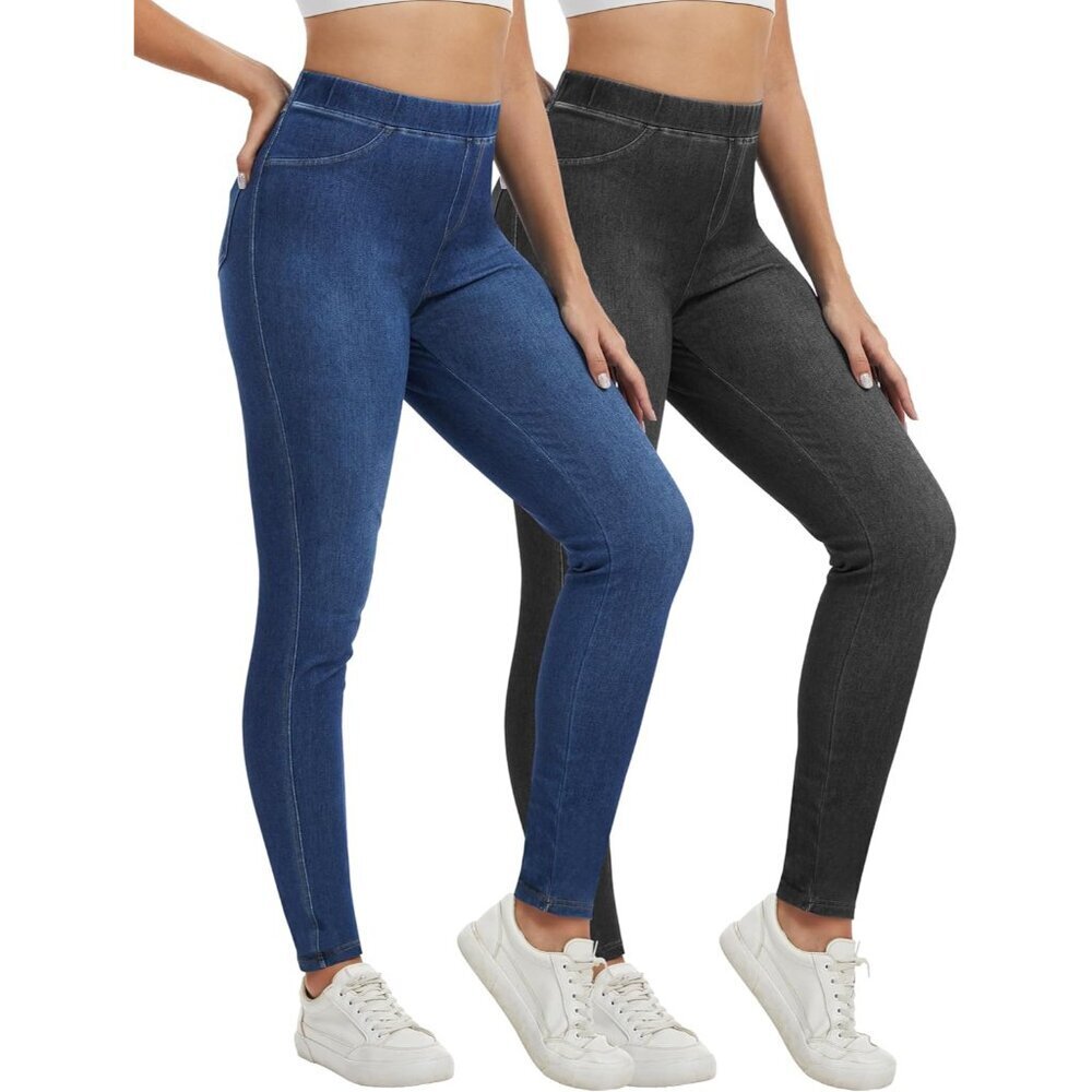 2 Pack Women's High Waisted Stretch Jeggings Tummy Control Skinny Pants